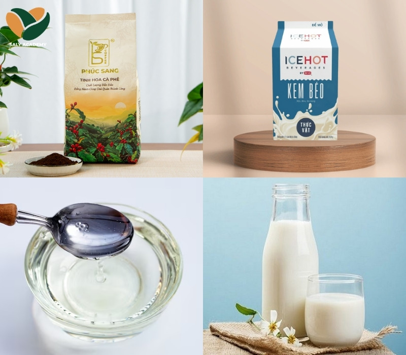 Nguyên liệu để làm cà phê latte kem trứng nướng Nguyên liệu để làm cà phê latte kem trứng nướng