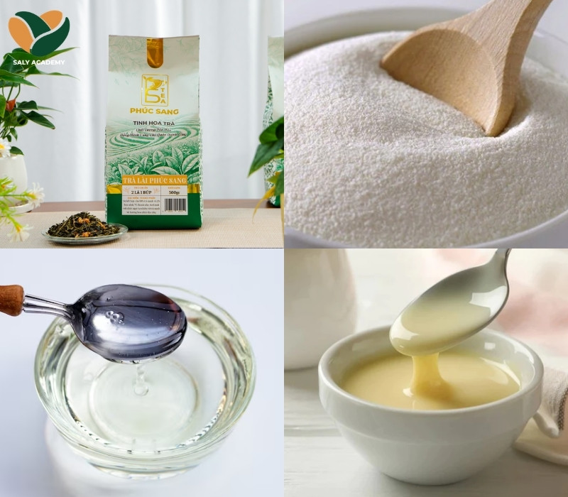 Nguyên liệu chuẩn bị để làm lục trà sữa long nhãn Nguyên liệu chuẩn bị để làm lục trà sữa long nhãn