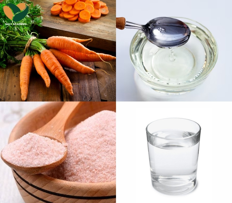 Nguyên liệu chuẩn bị để làm nước ép cà rốt Nguyên liệu chuẩn bị để làm nước ép cà rốt