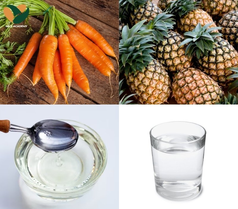 Nguyên liệu chuẩn bị để làm nước ép dứa cà rốt Nguyên liệu chuẩn bị để làm nước ép dứa cà rốt