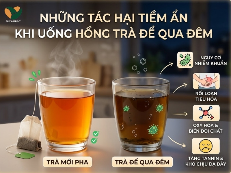 Những tác hại tiềm ẩn khi uống hồng trà để qua đêm