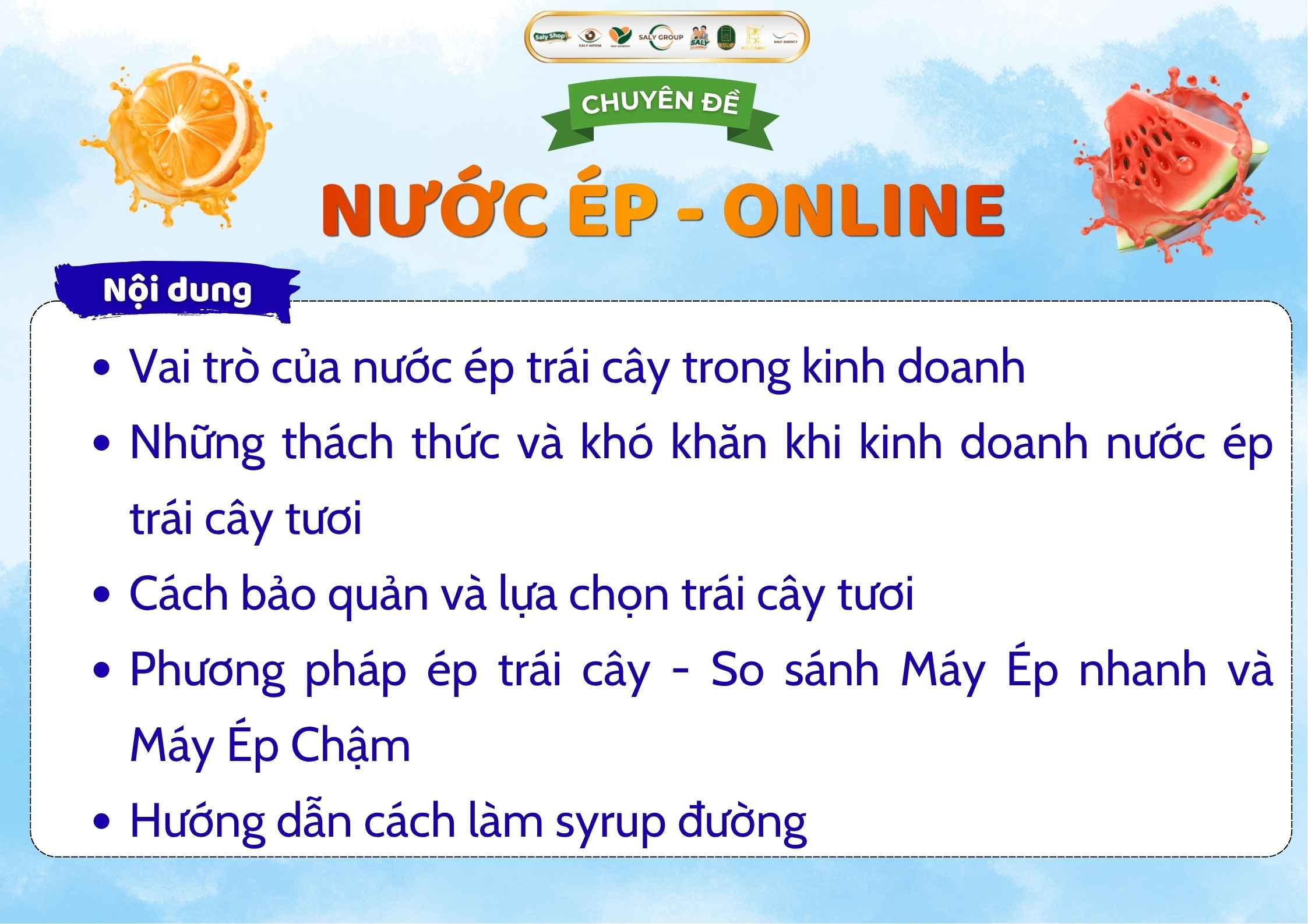 Nội dung khóa học Nước ép trái cây tươi Online tại Ly Phạm - Dạy Pha Chế