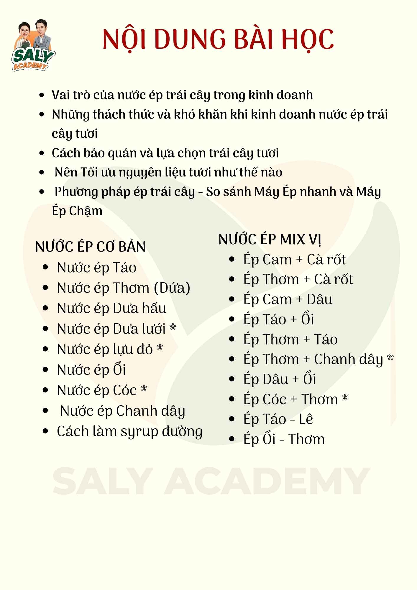 Nội dung khóa học nước ép trái cây tươi online Nội dung khóa học nước ép trái cây tươi online