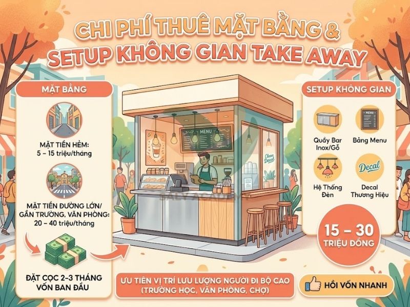 Chi phí thuê mặt bằng, setup không gian mở quán cà phê take away Chi phí thuê mặt bằng, setup không gian mở quán cà phê take away