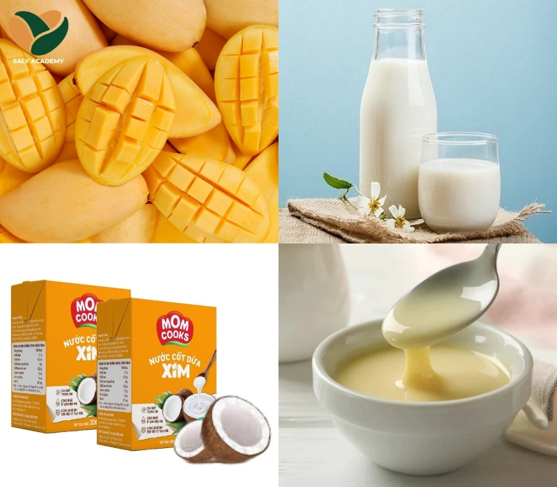 Nguyên liệu chuẩn bị để làm xoài già dừa non