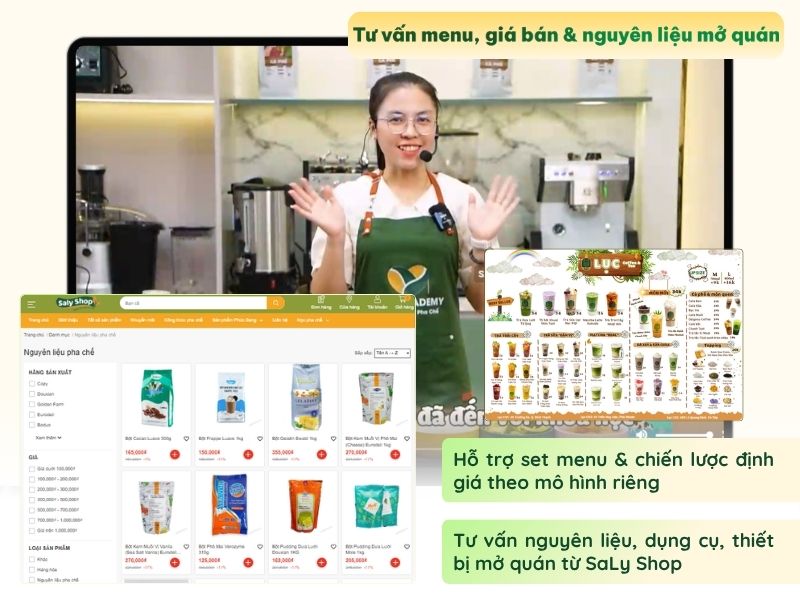Học online tại SaLy Academy được hỗ trợ chọn nguyên liệu - dụng cụ pha chế chi tiết