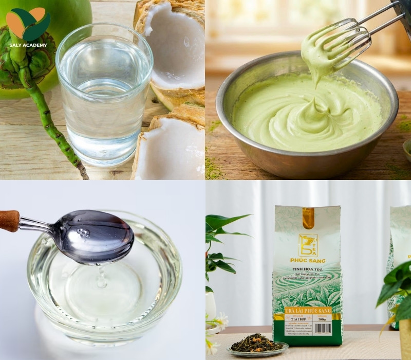 Nguyên liệu chuẩn bị để làm sen xanh dừa lá nếp