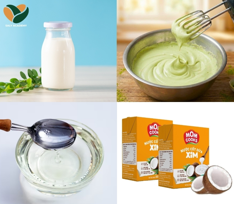 Nguyên liệu chuẩn bị để pha sen xanh sữa dừa