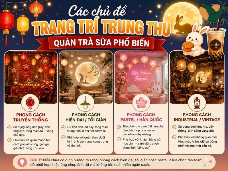 Các chủ đề trang trí Trung Thu quán trà sữa phổ biến