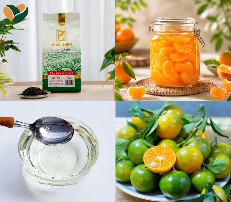 Nguyên liệu chuẩn bị để pha trà quýt tươi chuẩn vị