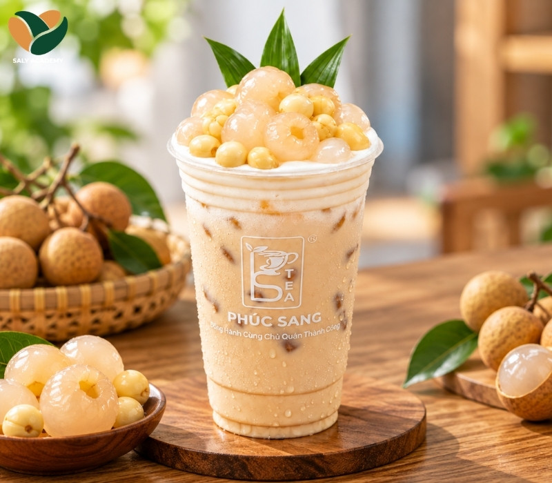 Cách làm trà sữa olong sen kem nhãn chi tiết