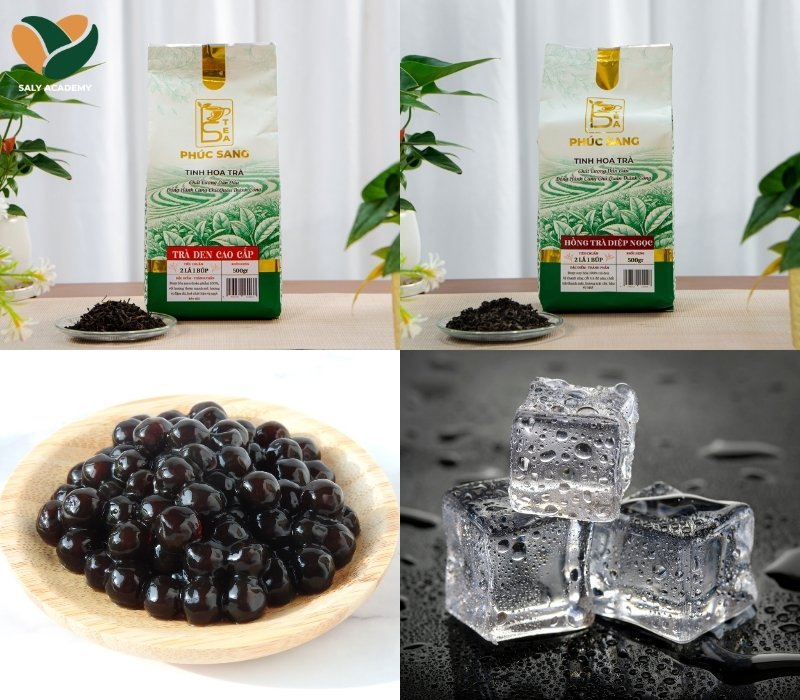 Nguyên liệu pha một chai trà sữa điếu cày