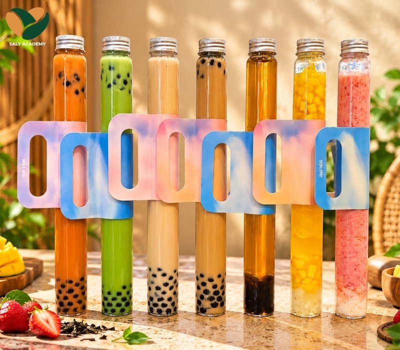 Trà sữa điếu cày là món trà sữa đựng trong chai nhựa hình trụ dài giống chiếc điếu cày